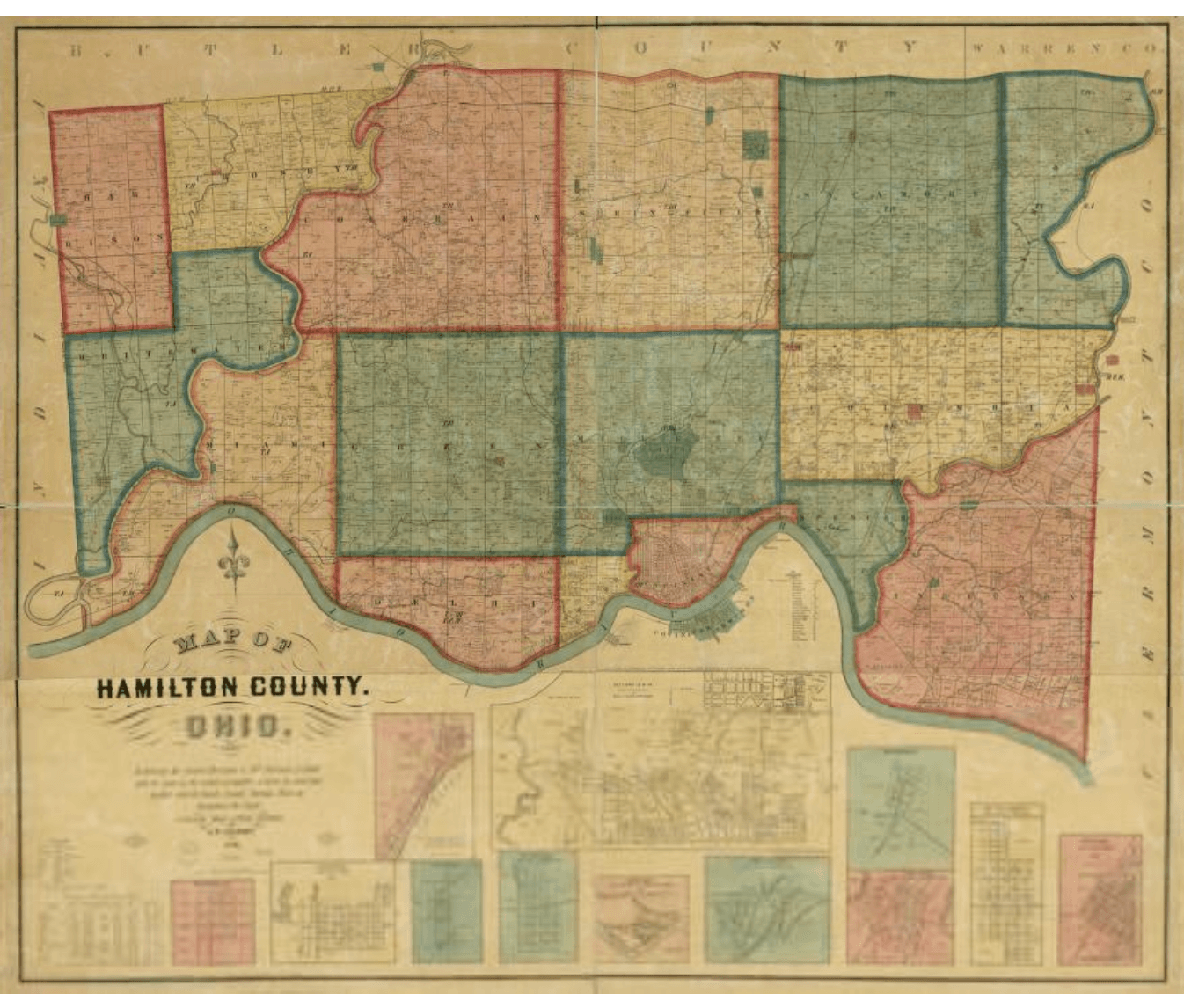 A hand-colored nineteenth-century county map showing parcel divisions.
